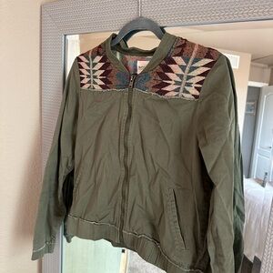 Olive Green Jacket with Geometric Pattern